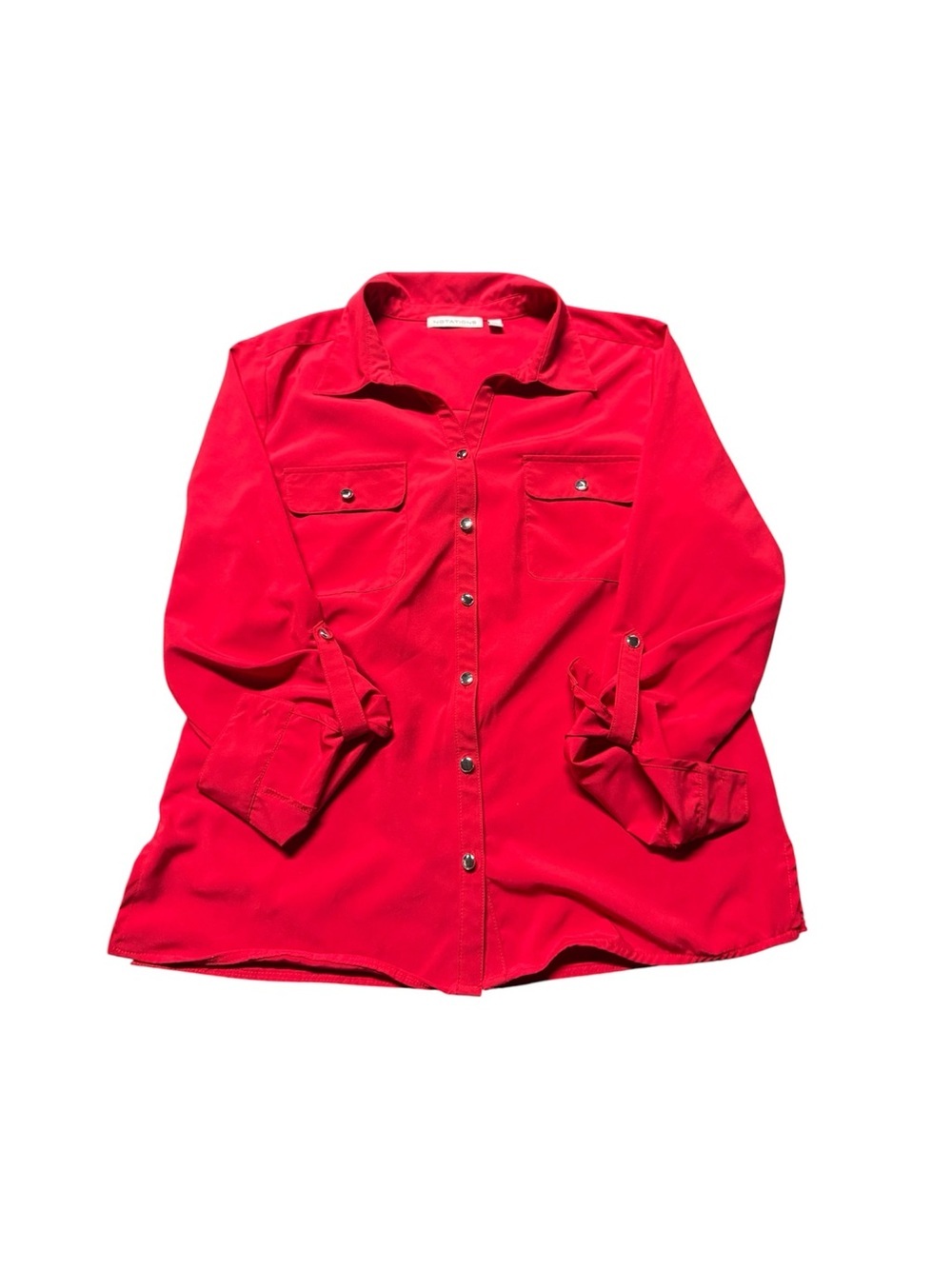 Notations Red Button Front Utility Blouse Women’s Medium Long Sleeve